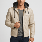 Beaunord | Hooded leather coat with quilted sleeves