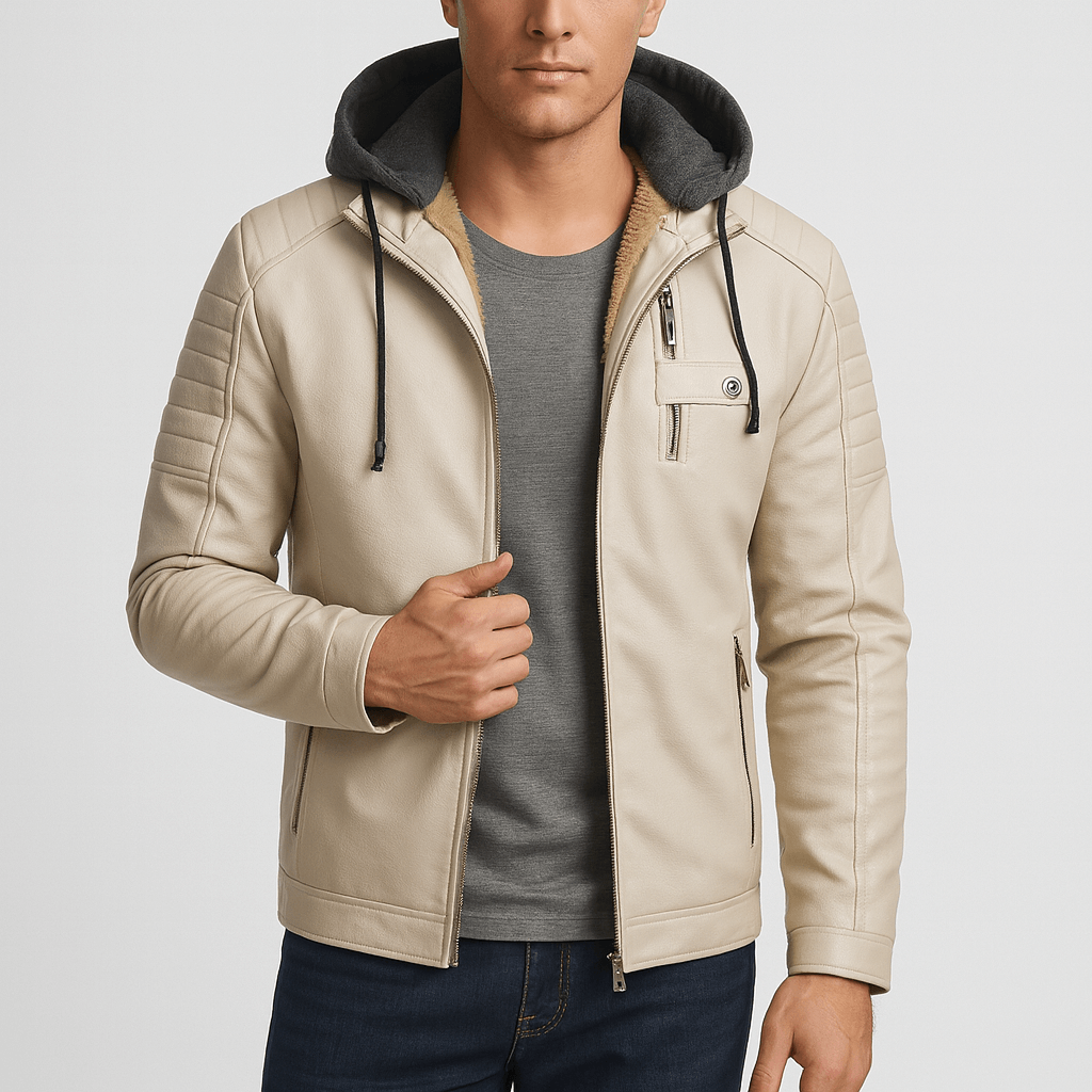 Beaunord | Hooded leather coat with quilted sleeves