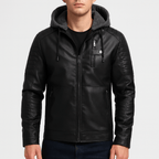 Beaunord | Hooded leather coat with quilted sleeves