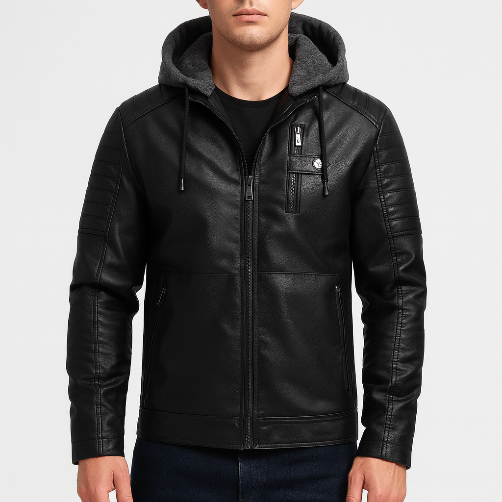 Beaunord | Hooded leather coat with quilted sleeves