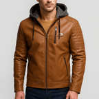 Beaunord | Hooded leather coat with quilted sleeves