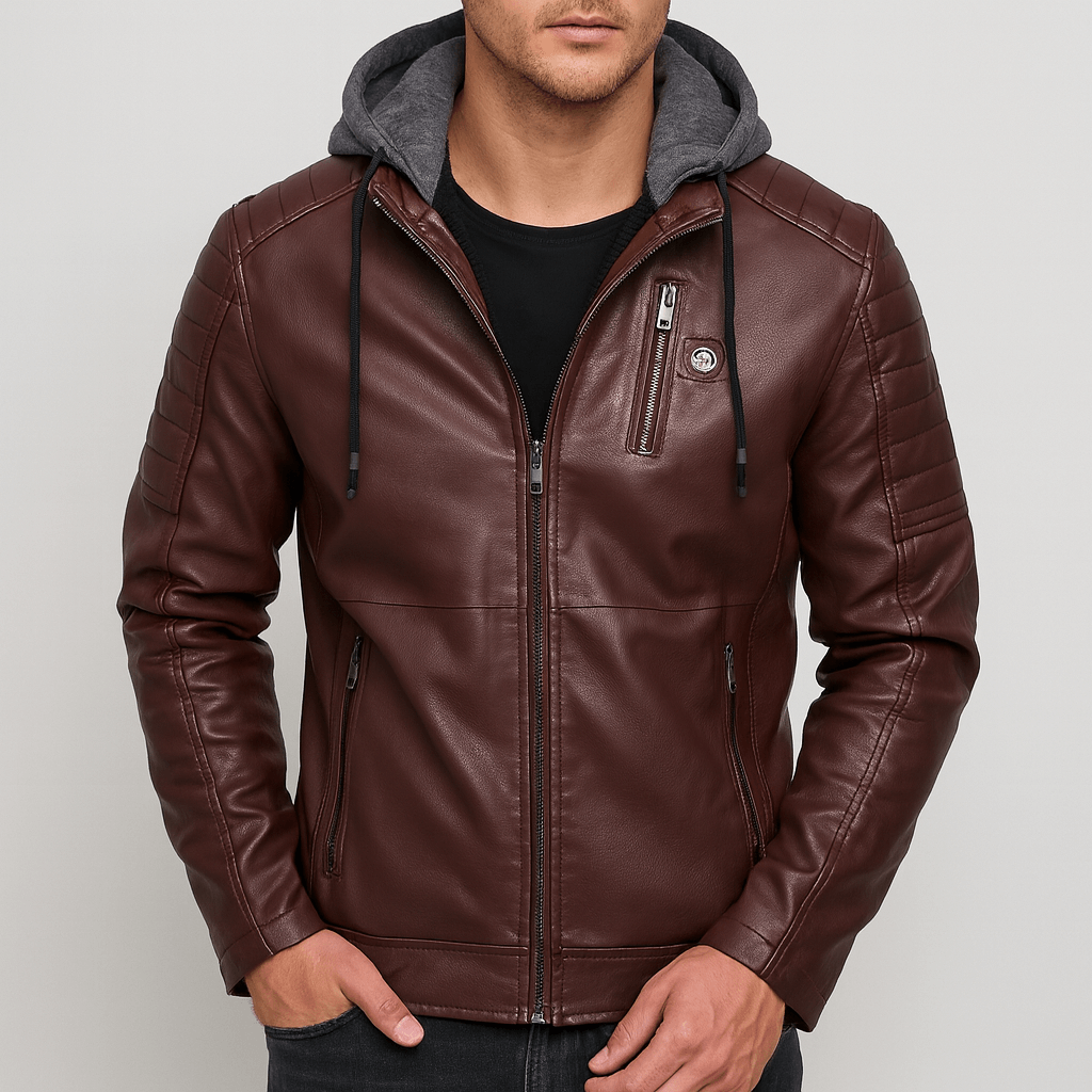 Beaunord | Hooded leather coat with quilted sleeves