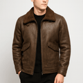 Beaunord | Textured leather flight jacket with faux shearling lining