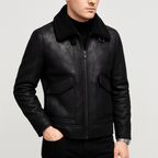 Beaunord | Textured leather flight jacket with faux shearling lining